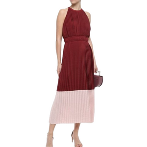 NWT JOIE Flowy Topanga Laurel Pink Colorblock Aleanna Pleated Midi Dress Sz 4